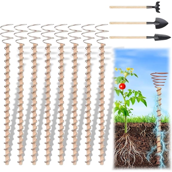 Copper Garden Stakes, 12/14/17 Inch Plant Support Rods with Coil Wire for Veggies & Fruits