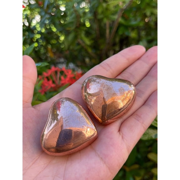 Polished Copper Puffy Heart, Solid Copper Palm Stone, 1.65"–1.85", Bulk Lot Options