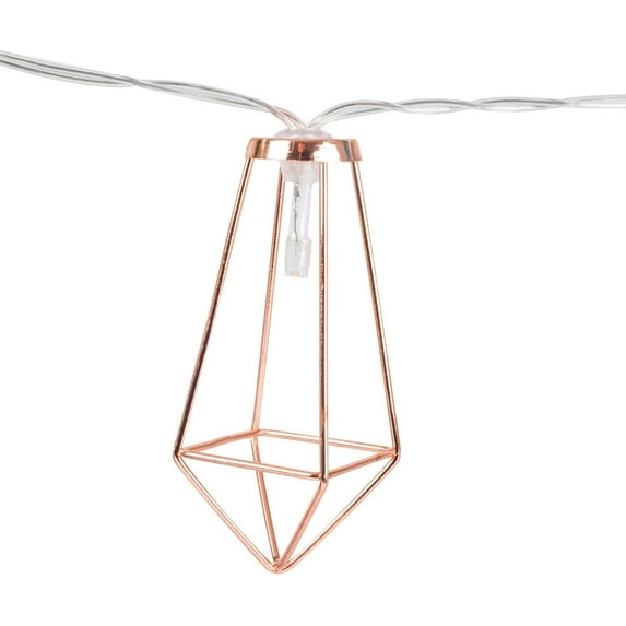 Copper Geometric LED Fairy Lights - Powered | LEDs Warm White | Rose Gold Pyramid Shape