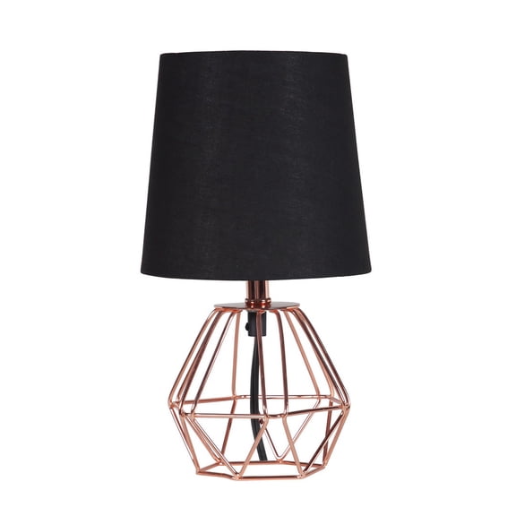 Copper Geometric Wire Frame Table Desk Lamp with Black Shade for Desk & Nightstand