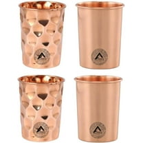 Copper Glasses Drinking Water Set of 4 Ayurvedic Health Tumblers Copper Cups 10.14 Oz (300 ml) Diamond Plain