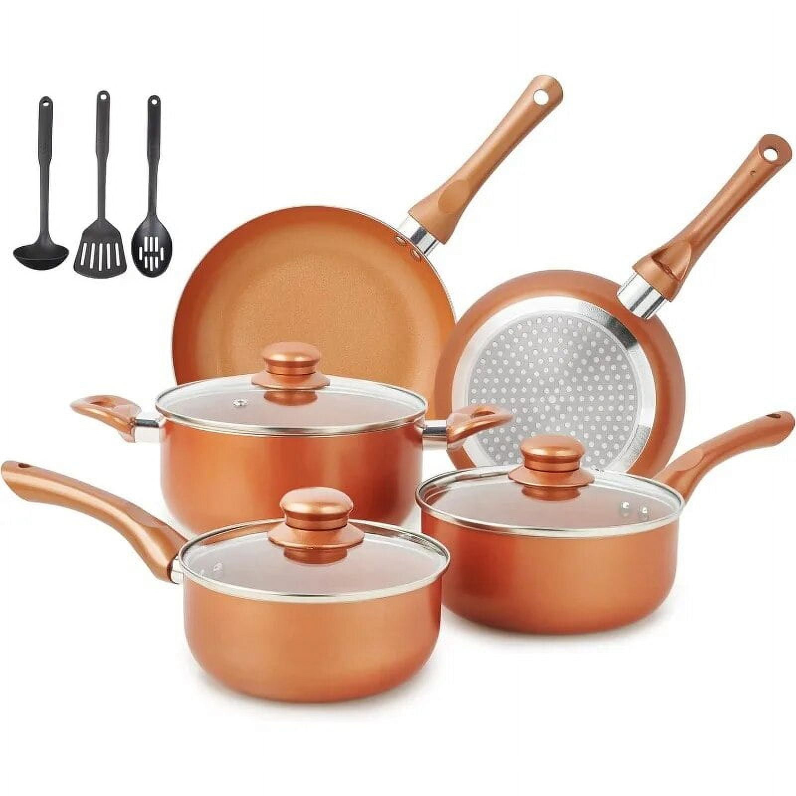 Copper Glow Cookware 11Piece Ultra Nonstick Pots and Pans Set with Ceramic Coating
