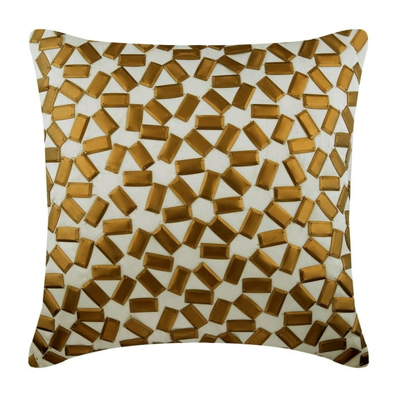 Copper Gold Pillow Covers, 14x14 inch (35x35 cm) Silk Pillowcase, Square 3D Metallic Sequins Embroidery Lattice Trellis Pillows Cover, Modern, Geometric Pattern - True Copper