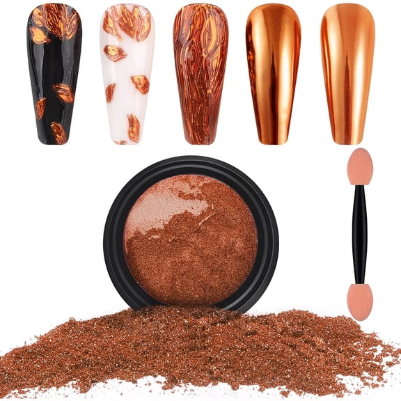 Copper Golden Chrome Nail Powder Iridescent Aurora Metallic Mirror Effect Dust