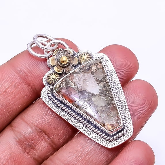 Copper Golden Sunstone -Madagascar Oxidised Two Tone Designer 925 Sterling Silver Pendant 1.95", Golden Sunstone Pendant P_8065_317_16