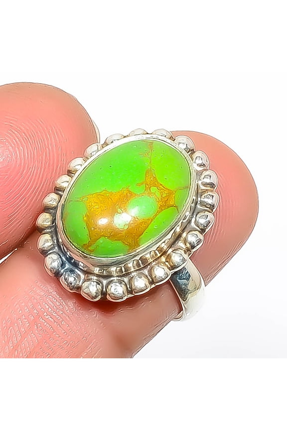 Copper Green Turquoise 925 Sterling Silver Bali Ring s.7.5 S2611, Christmas Gift, Gemstone Silver Jewelry, Turquoise Ring, New Year Sale
