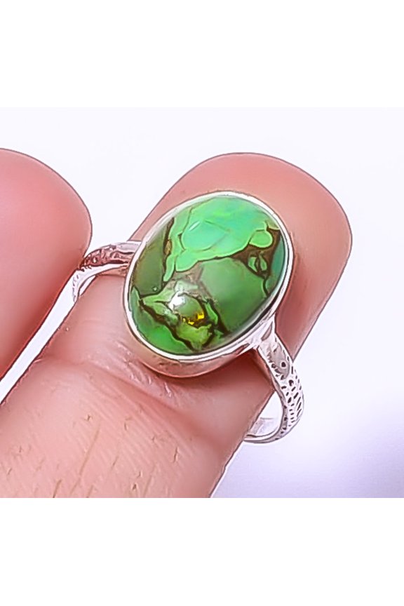 Copper Green Turquoise 925 Sterling Silver Bali Ring s.8 R1139-25, Christmas Gift, Gemstone Silver Jewelry, Turquoise Ring, New Year Sale