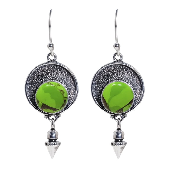 Copper Green Turquoise 925 Sterling Silver Earring V6814, Copper Green Turquoise Earring, Gemstone Earring, Handmade Earring, Green Earring, Round Ear
