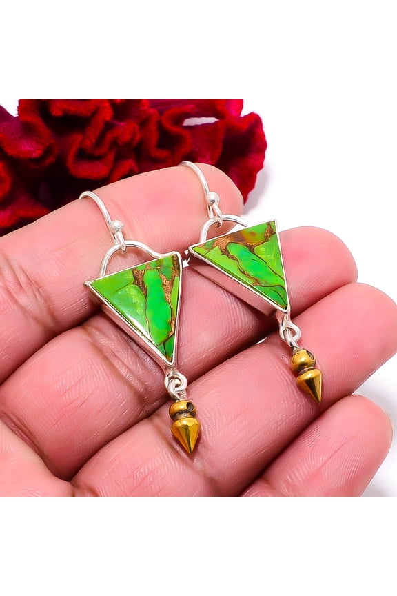 Copper Green Turquoise 925 Sterling Silver Two Tone Arrow Head Earring 2.03" E9496, Christmas Gift