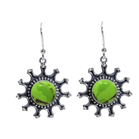 Copper Green Turquoise Gemstone 925 sterling Silver Earring, Length 1.60", Gift For Her, Silver Handmade Jewelry, Copper Green Turquoise Earring, Gree