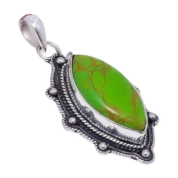 Copper Green Turquoise Gemstone 925 sterling Silver Pendant, Length 1.84", Gift For Her, Silver Handmade Jewelry, Copper Green Turquoise Pendant, Gree