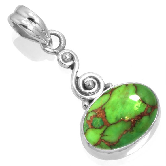 Copper Green Turquoise Pendant 925 Sterling Silver Handmade Jewelry