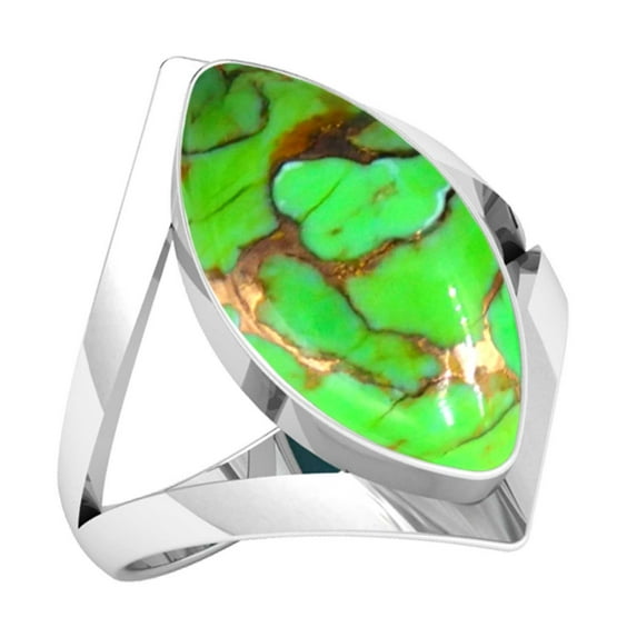 Copper Green Turquoise Women Jewelry 925 Sterling Silver Ring