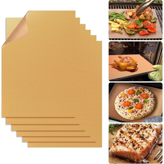 Copper Grill Mats for Outdoor Grill（Set of 5), Nonstick & Easy to Clean BBQ Grilling Sheets, Reusable & Heavy Duty Mats Works on Outdoor Gas, Electric, Charcoal Grill