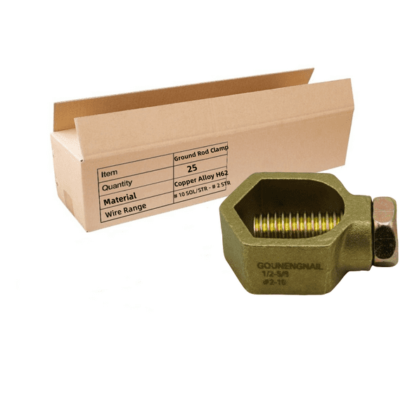 Copper Ground Rod Clamp, Great for 1/2”- 5/8’’ Grounding Rods (25 , CP58 (1/2''-5/8''))