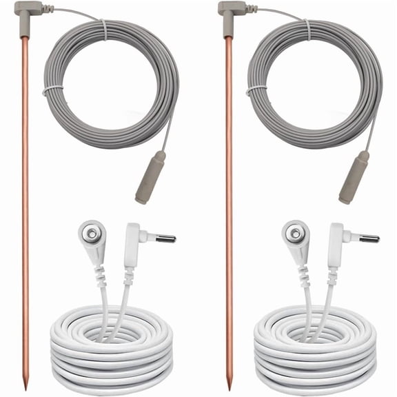 Copper Ground Rod with 40ft Female Ground Wire,Ground Rod Kit,Suitable for Ground Connection Products,with Grounding Mat,2 set ground rod,As Shown