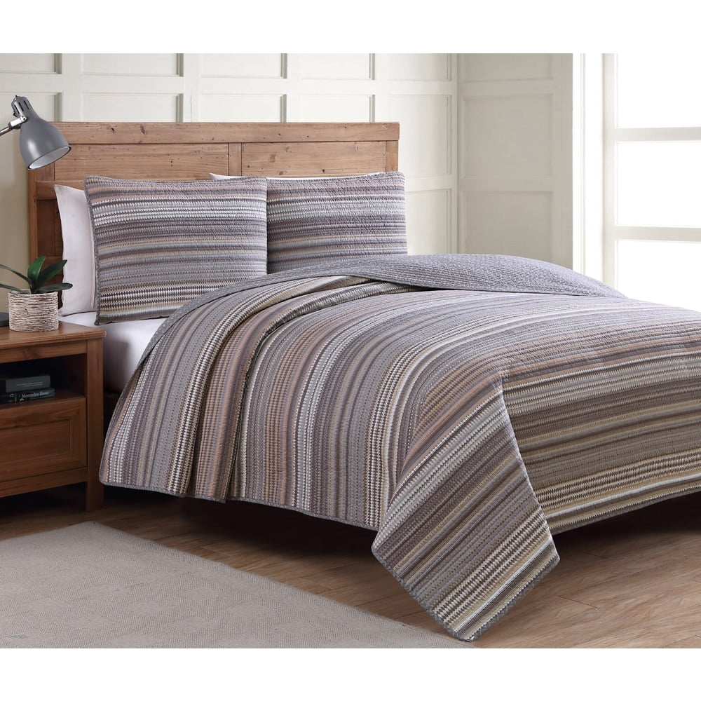 Neutral Reversible Full Microfiber Quilt Set