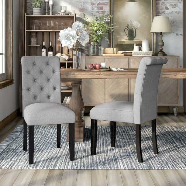 Copper Grove Chalwa Tufted Linen Fabric Dining Chairs Set of 2 Light Grey