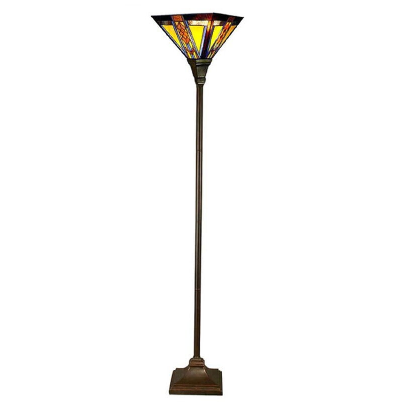 Southwestern Stained Glass Bronze Torchiere Floor Lamp