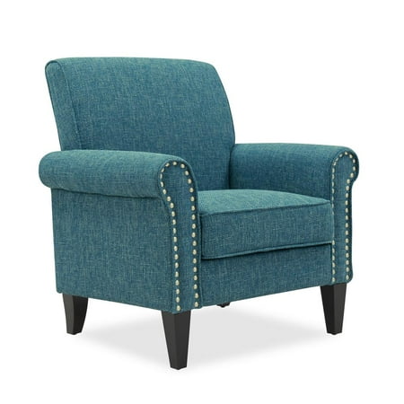 HL Home Furnishings Traditional Armchair with Nailheads in Blue Tweed