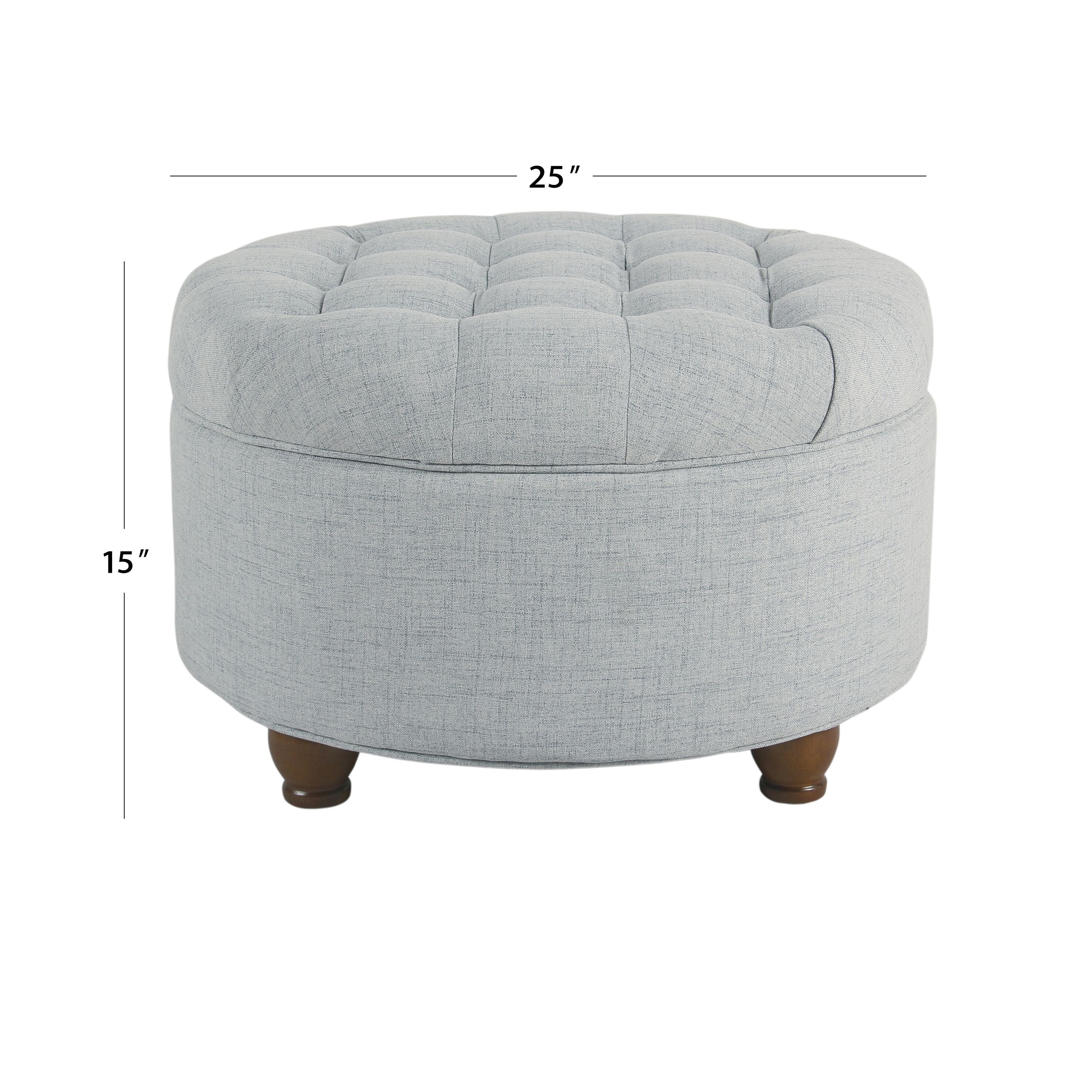 Large Light Blue Tufted Round Storage Ottoman