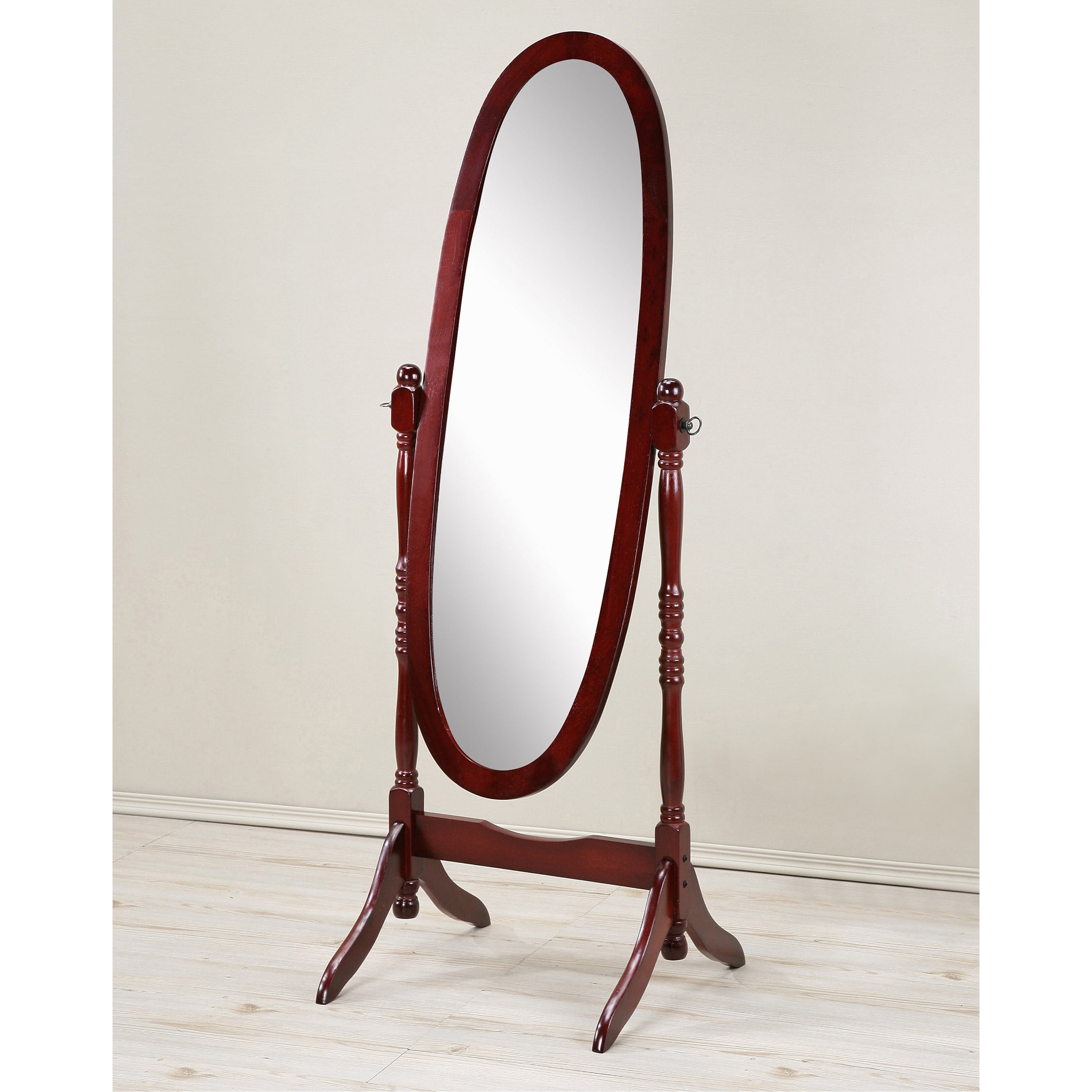 Cherry Finish Oval Wood Freestanding Full Length Mirror
