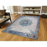 Copper Grove Perushtitsa Distressed Oriental Medallion Area Rug Grey 2'x8' 8' Runner Runner, Outdoor, Indoor Entryway Gold, Blue, Grey