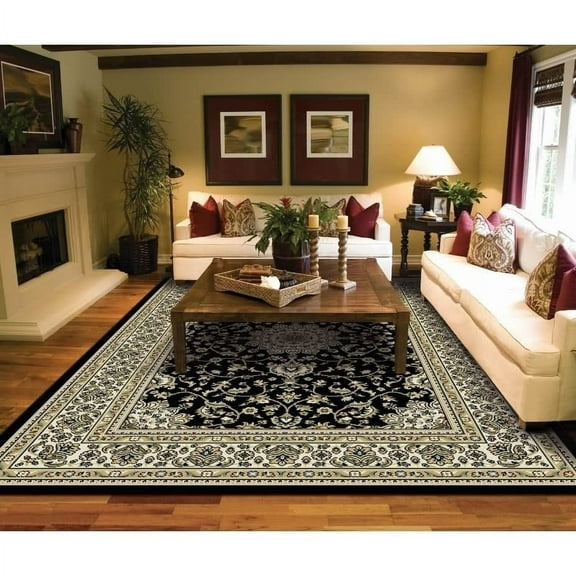 Copper Grove  Savonlinna Bordered Persian Area Rug Black 2'x8' 8' Runner Runner, Outdoor, Indoor Entryway Black Rectangle