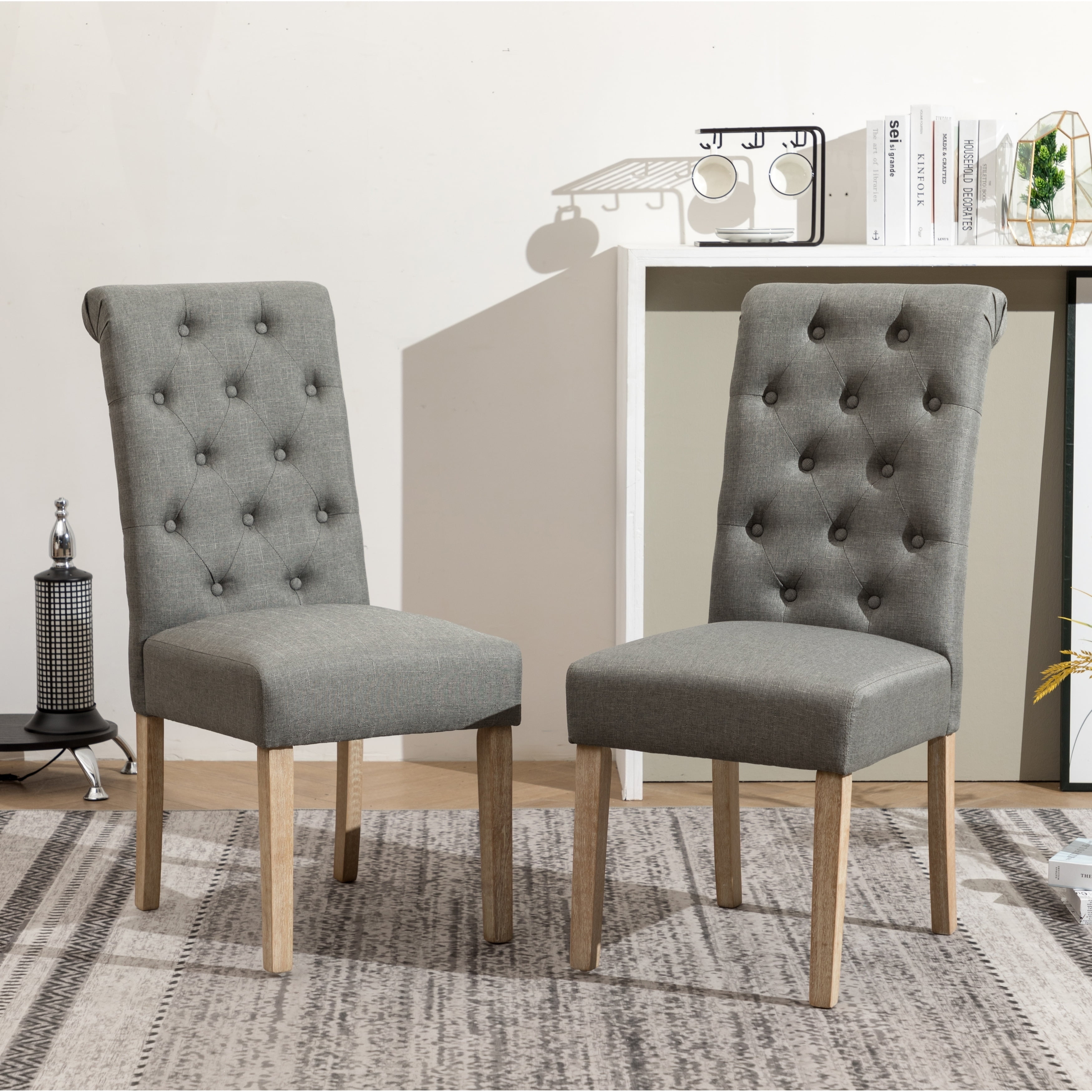 Gray Upholstered Parsons Side Chair with Wooden Legs, Set of 2