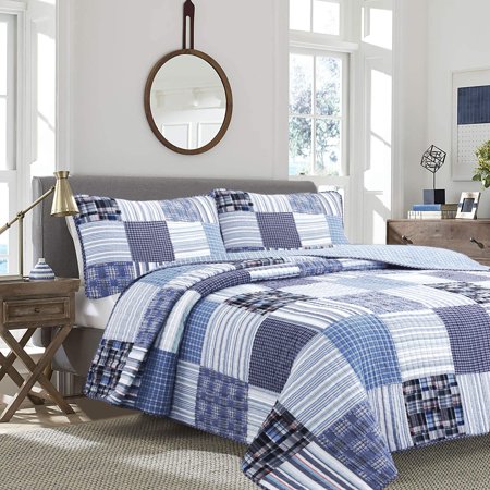 Copper Grove Stornoway Plaid Denim Patchwork Quilt Bedding Set Twin 2 Piece