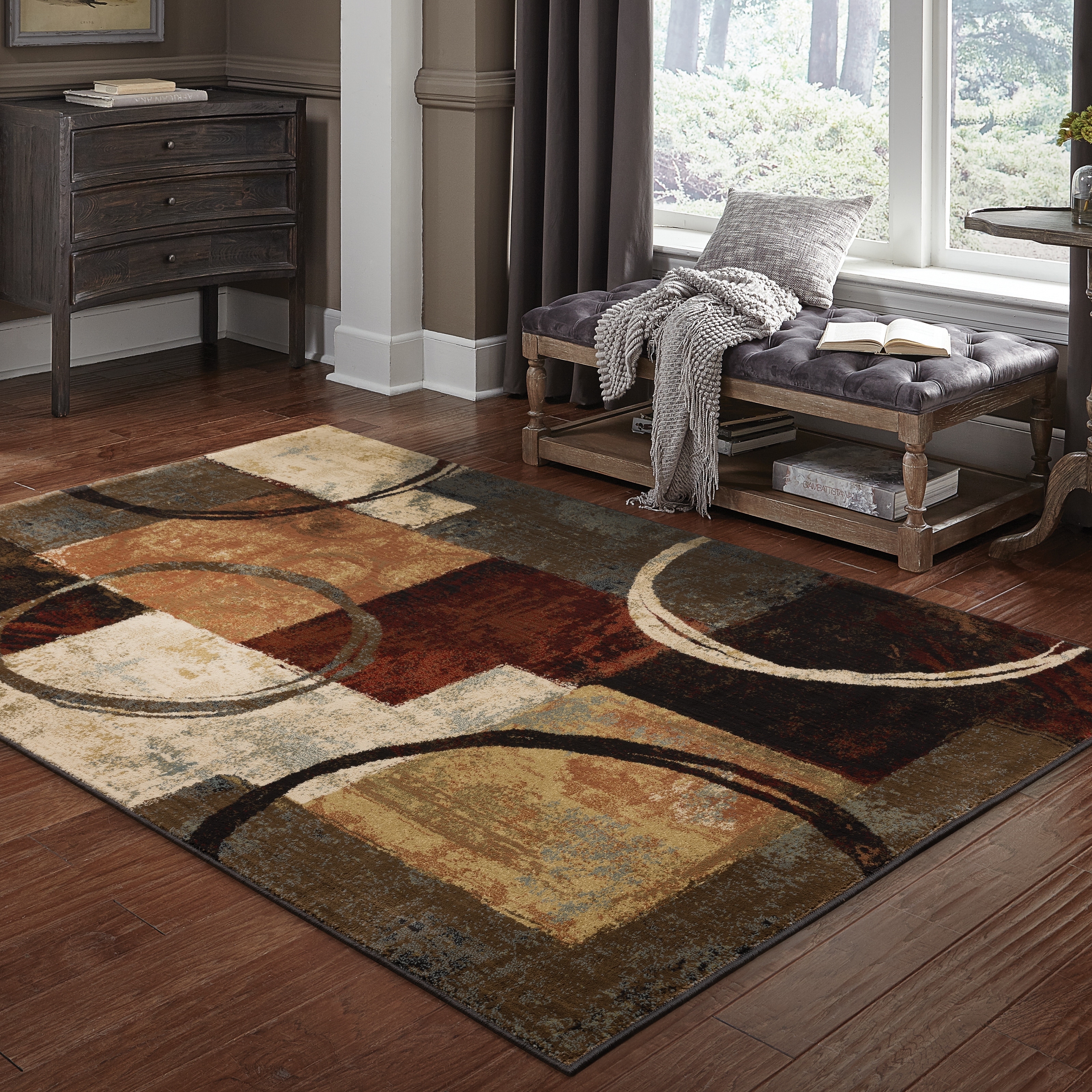 Copper Grove Style Haven Blocks and Rings Brown/ Black Area Rug 7'8" x 10'10" 8' x 10' Indoor