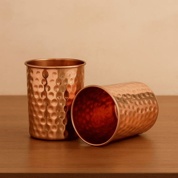 Copper Hammered Moscow Mule Tumbler Drinking Water Glass Serving Cold Beverages Pack Of 2