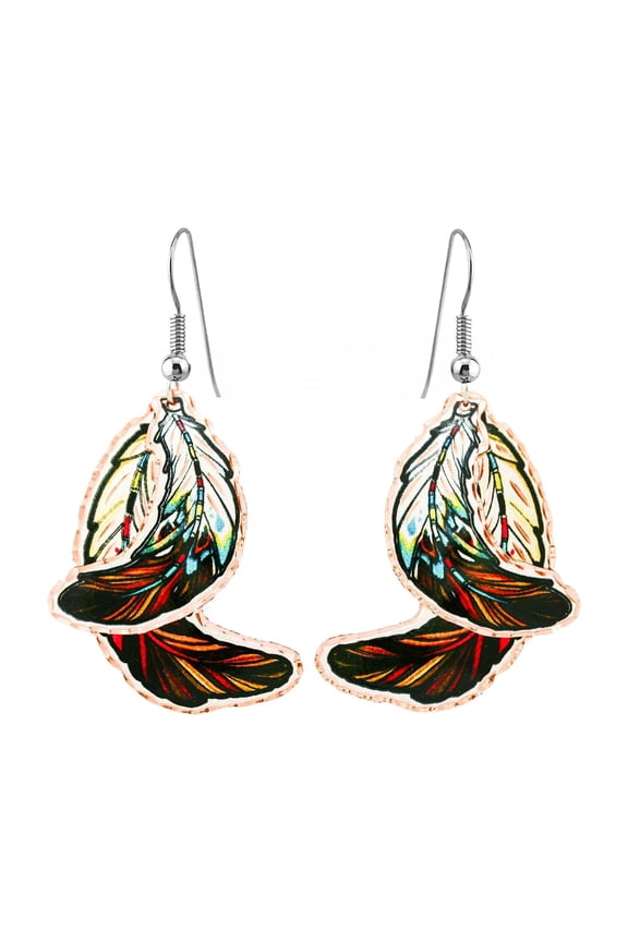 Copper Handcrafted SW Native Feather Earrings Women, Overlapped Feather Fashion Earrings, Feather Jewelry(Overlapped)