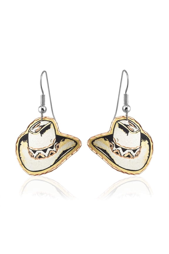 Copper Handmade, Dangle Cowboy Cowgirl Boots Earrings, Cattleman Cowboy Hat Earrings, American Western Jewelry Earrings (Cowboy Hat)