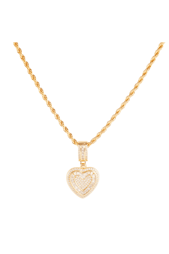 Copper Heart Necklace with Zirconia, 24 Inch Rope Chain, Iced Out Love Pendant Jewelry Gift for Women and Men, Valentine's Day Anniversary Birthday