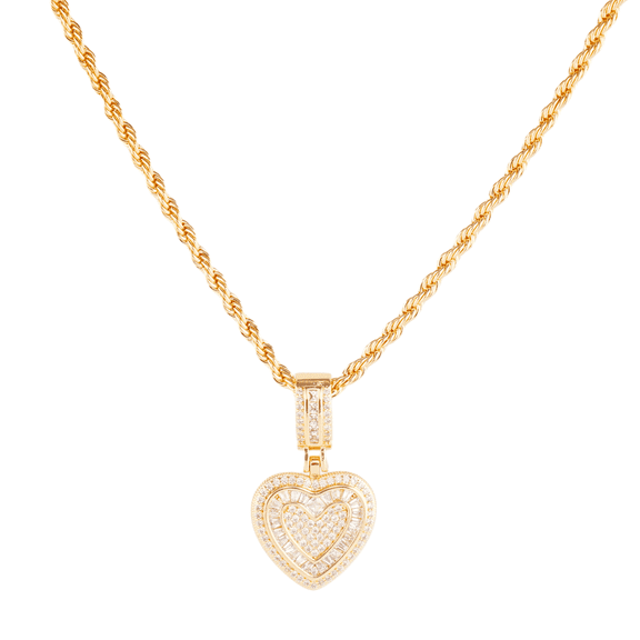 Copper Heart Necklace with Zirconia, 24 Inch Rope Chain, Iced Out Love Pendant Jewelry Gift for Women and Men, Valentine's Day Anniversary Birthday