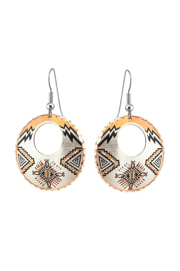 Copper Hoop Earrings featuring designs such as Wolves, Eagle, Bears, Cat, Dolphin, Horse, Inukshuk, Chief, Skull, Butterflies, Dragonflies, Kandinsky, Zuni, Sunburst, and Turtle (SunburstHoop)