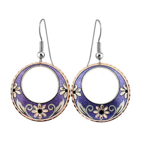 FRONT LINE JEWELRY Purple Flower Hoop Earrings for Women, Lavender Backdrop, Artisan Copper Hoops, Lavender Outfit Matching Accessories, Gift for Her (DaisyLavender)