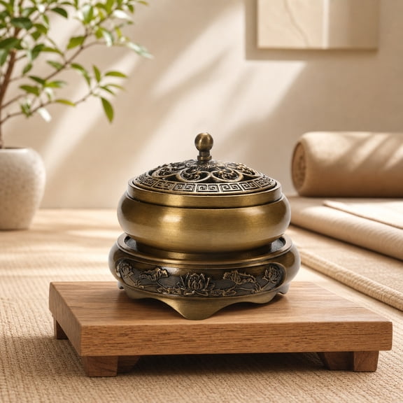 Copper Incense Holder with Lotus Base, Decorative Incense Burner Stand with Ruyi Design, Tabletop Censer for Stick Incense, Home Decor