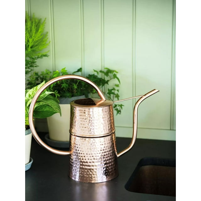 Large Copper Indoor Watering Can with Small Spout, Made of Steel Metal
