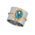 thumbnail image 1 of Copper Infused Wide Turquoise Ring Two Tone 14k Gold-plated Rope Design, 1 of 1
