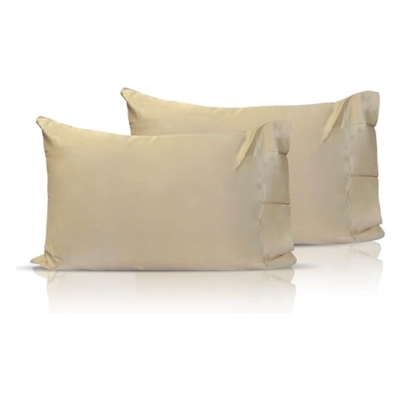 Copper Ion Bamboo Pillowcases, Queen (20x36) - 2 Pack - Cooling, Soft & Breathable Rayon Pillowcases for Hair and Skin - Beige