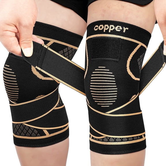 Copper-Ion Compression Knee Braces, Two-Piece Knee Brace Set, Adjustable Compression Straps, Suitable for Sports, Running, Meniscus Tears, and ACL Injuries[XL]