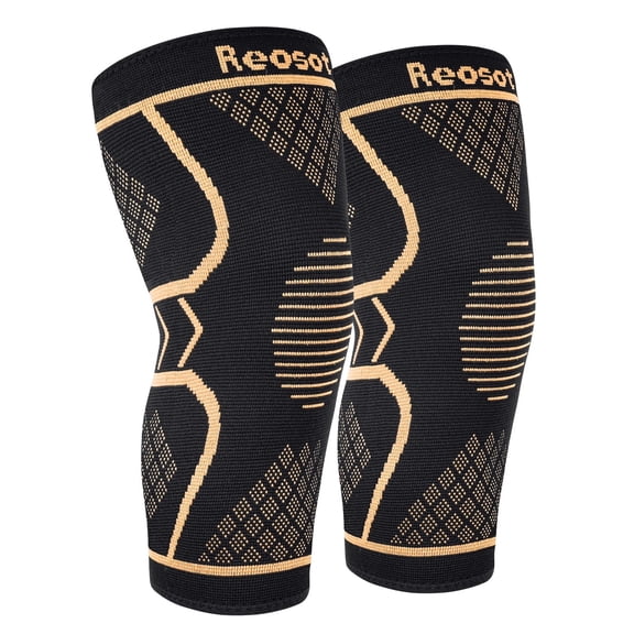 Mens and Womens Copper Knee Brace 2-Pack: Compression knee sleeves for knee pain, arthritis, ACL injuries, meniscus tears, joint pain relief, running, and fitness.M]