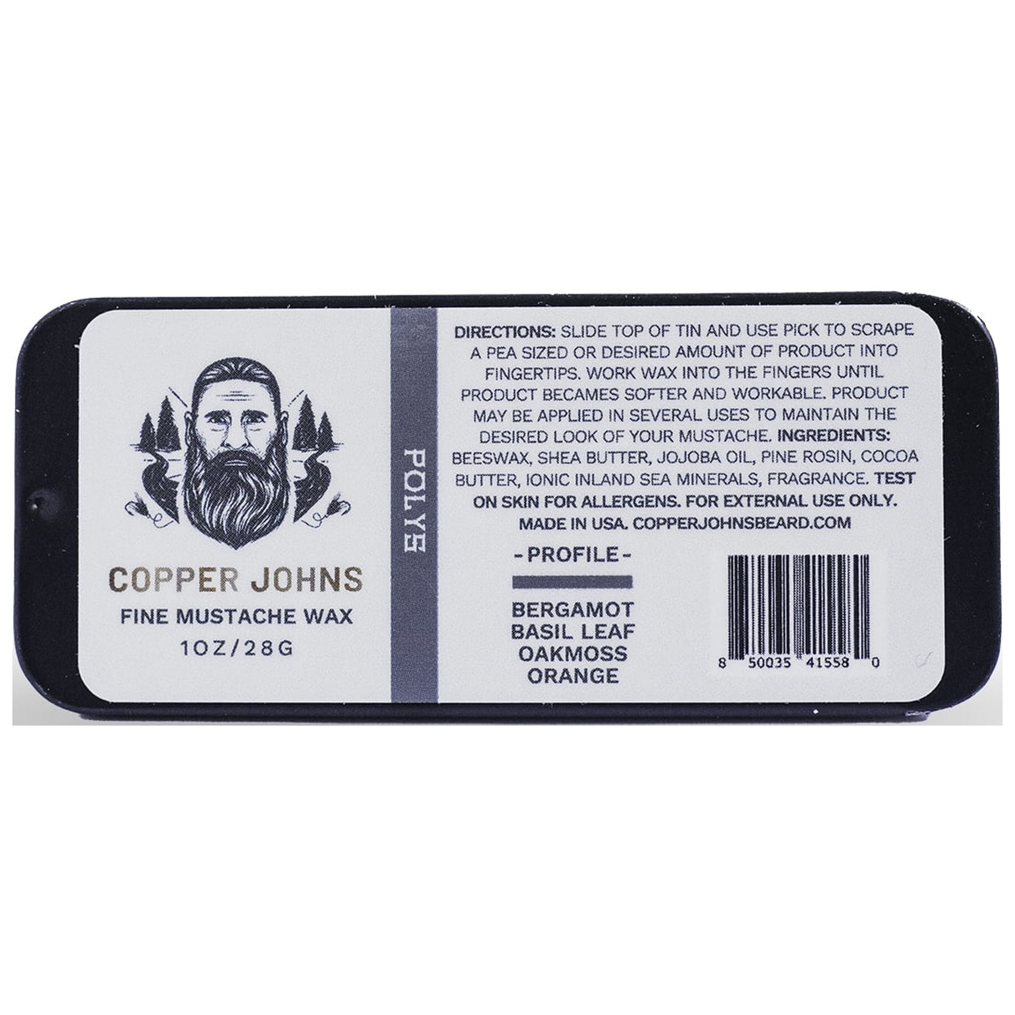 Copper Johns, Poly's Strong Hold Fine Mustache Wax, 1oz