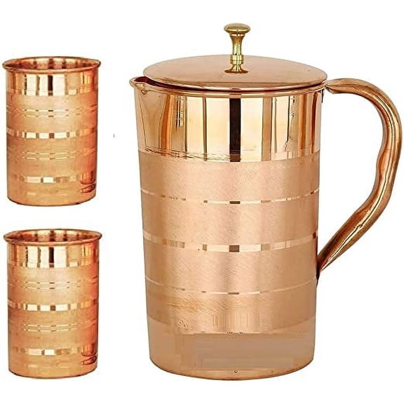 Copper Jug Pitcher Vessel Copper drinkware 2000 ML with 2 Copper Glass 200 ML Each