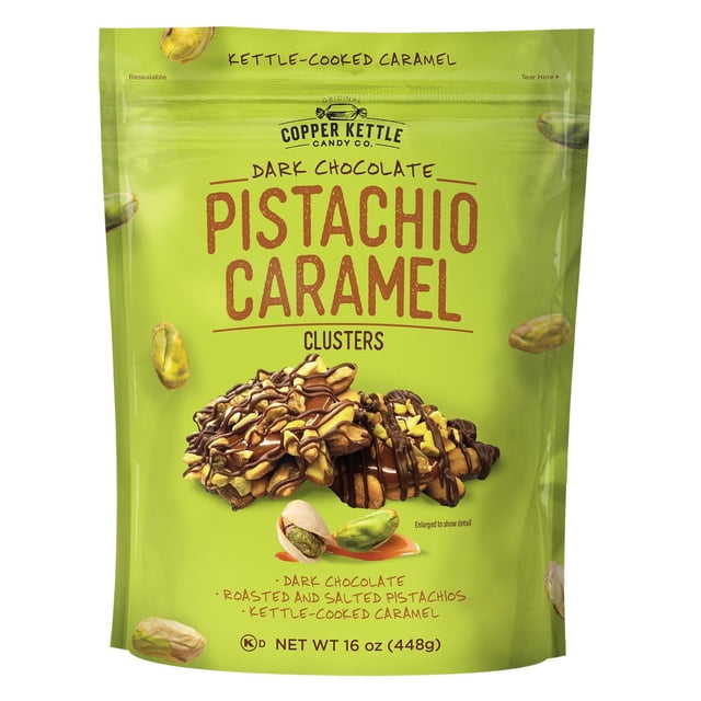 Copper Kettle Candy Co Dark Chocolate Pistachio Caramel Clusters 16 oz ...