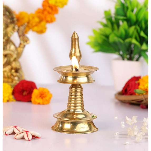 Copper Kitchen Brass Kerala Nilavilakku (10 inch) | Brass Kerala Style Diya | Karthigai Deepam Vilaku | Brass Diya