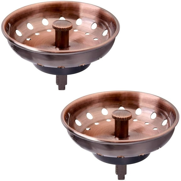 Copper Kitchen Sink Strainer Basket, 2 Pcs Stainless Steel Antique Copper Sink Drain Strainer and Sink Stopper for Standard 3-1/2 inch Sink Drain, with Metal Center Knob and Rubber Drain Stopper