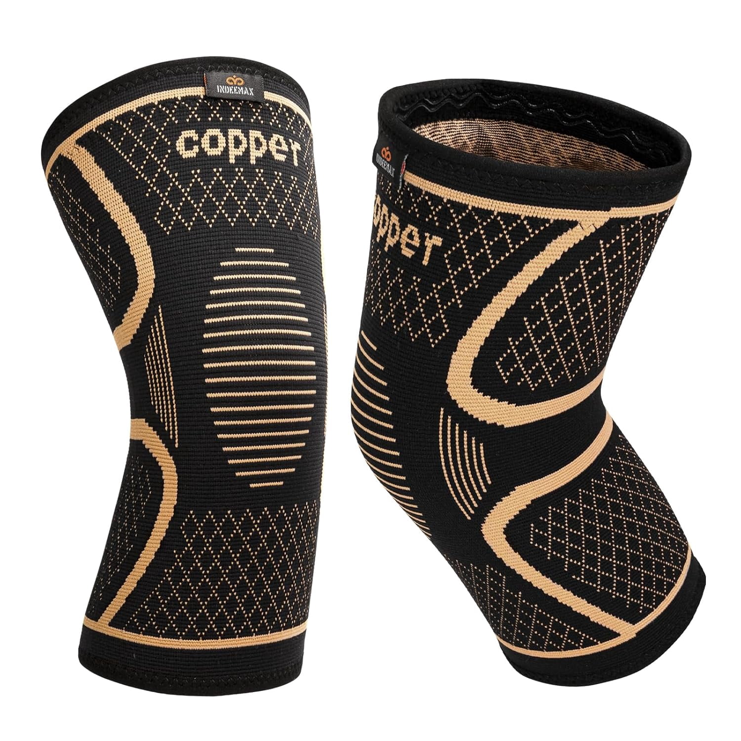 Copper Knee Br for Women Men 2 Pack, Compression Sleeve Pain, Arthritis, Running,Sports and Recovery Support, M